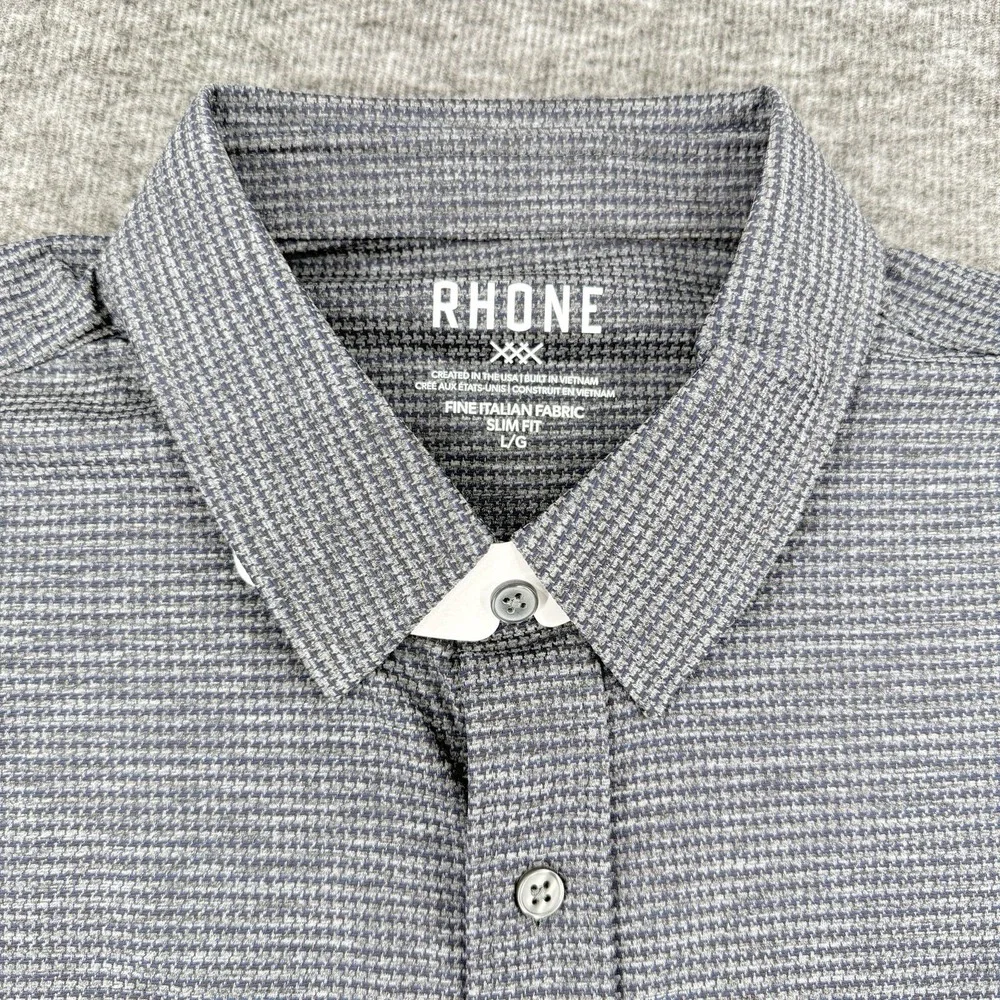 Rhone Commuter Large Shirt Slim Fit Italian Fabric Marine Gray Houndstooth NWT - Picture 3 of 9